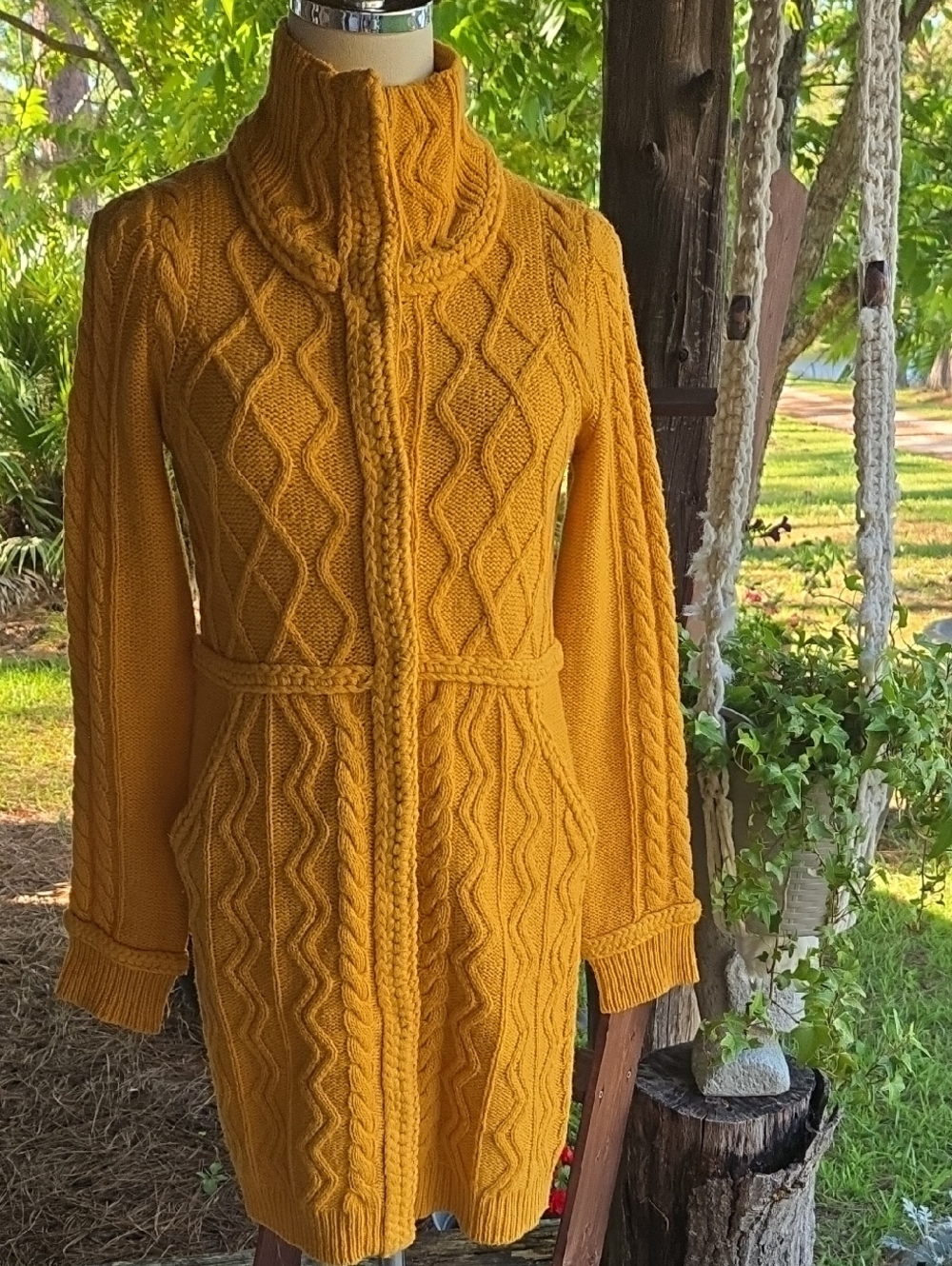 Sparrow Anthropologie Strathmore Mustard Yellow Wool Cardigan Sweater Size XS